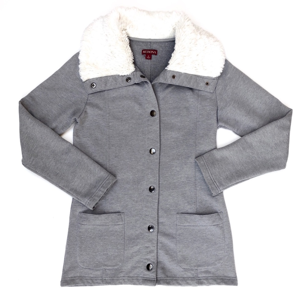 Fur Collar Grey Sweat Jacket Small
